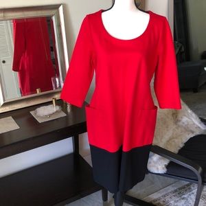 EUC Kate Spade Red /Black Color Block 3/4 sleeves Ponte Shift Dress Size XL.